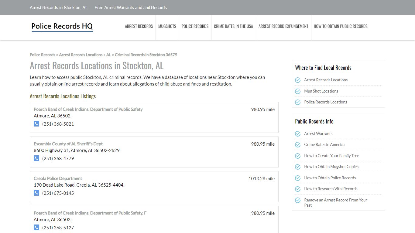 Arrest Records in Stockton, AL - Free Arrest Warrants and Jail Records